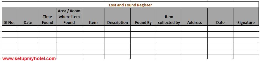 Lost and found register housekeeping