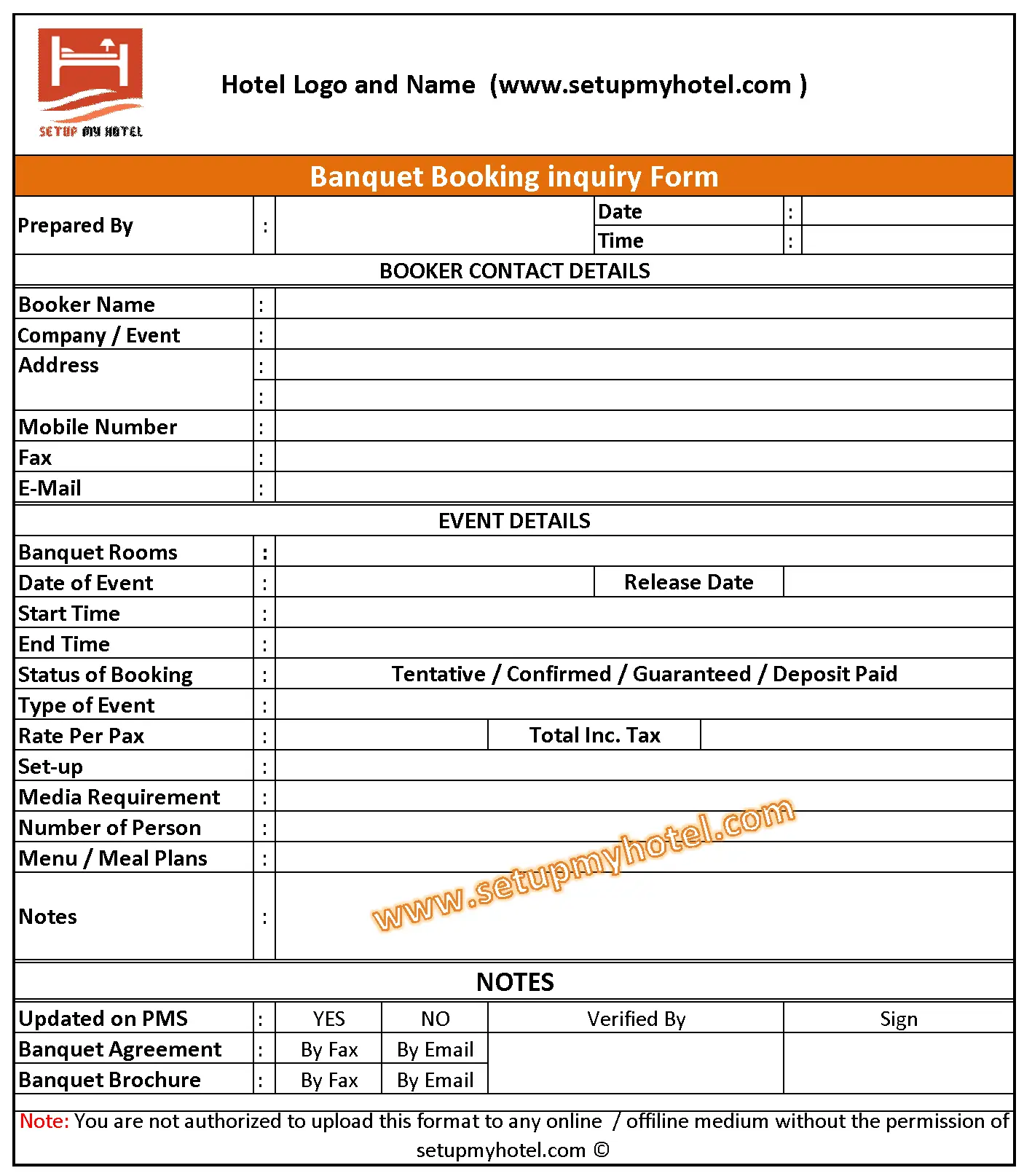 Banquet Booking Enquiry Sample Format