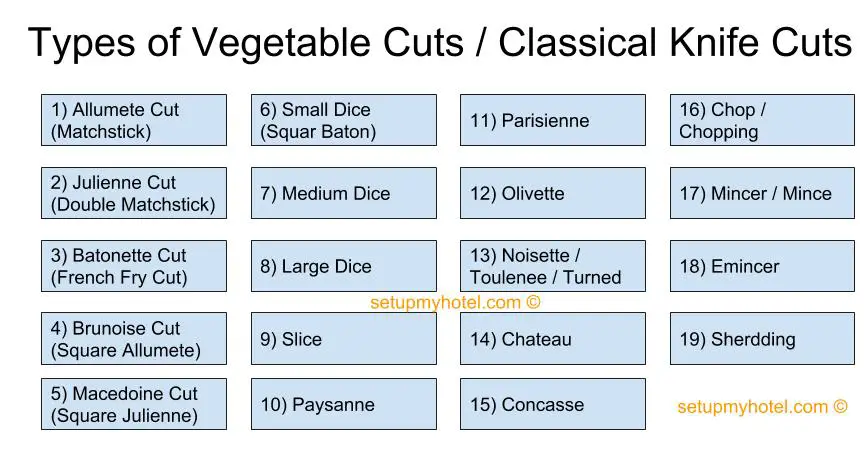 Types Of Vegetable Cuts | Classical French Knife Cuts