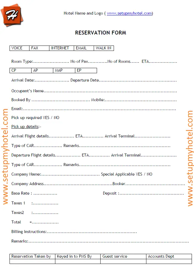 Hotel Reservation Enquiry Form Sample