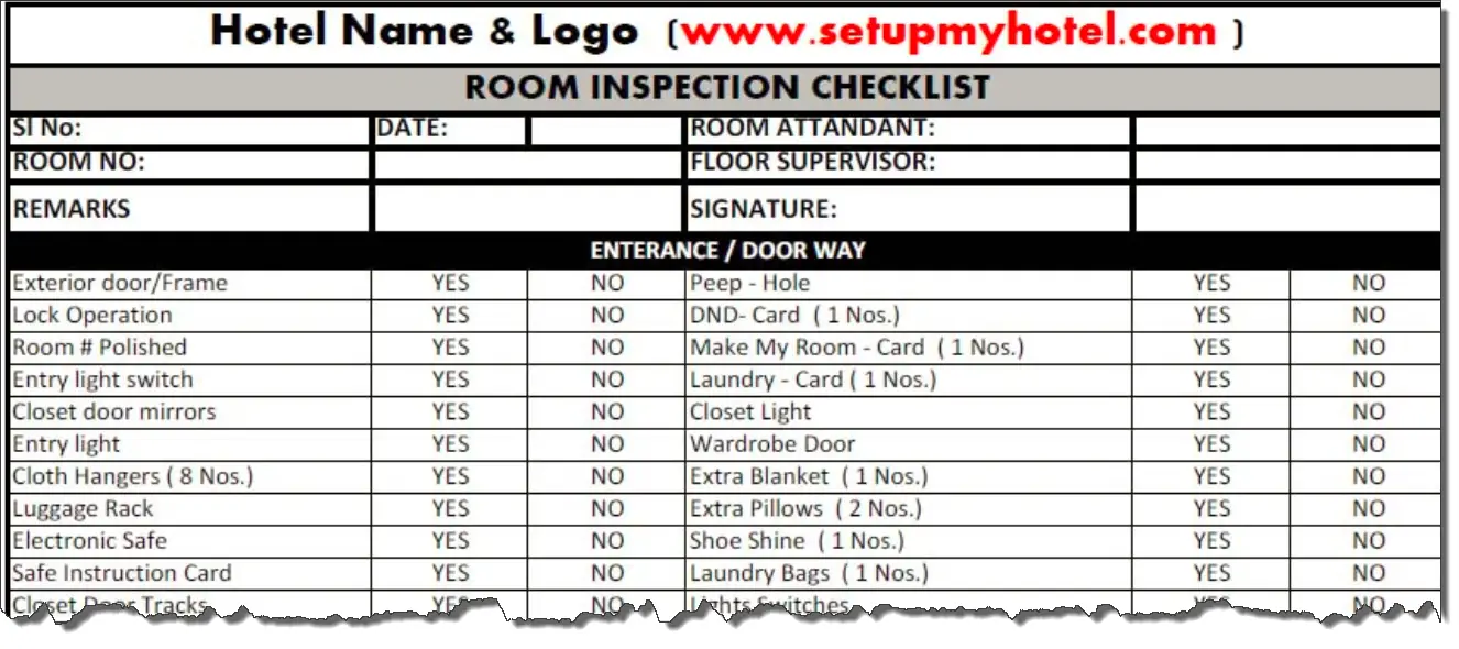 Room checklist inspection sample