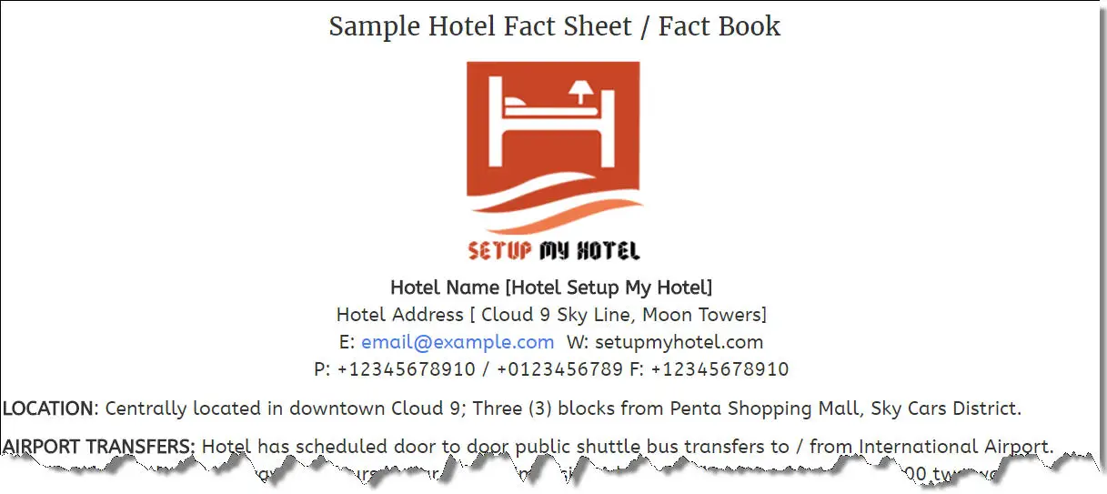 Sample Property Fact Book, Hotel Fact Sheet Sample, Hotel Information Sheet Sample, Sales Fact sheet for hotels | Resorts, Information Book Format for Hotel, Fact Book Format Used in Hotels
