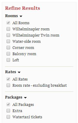 Refine search in Hotel booking engine