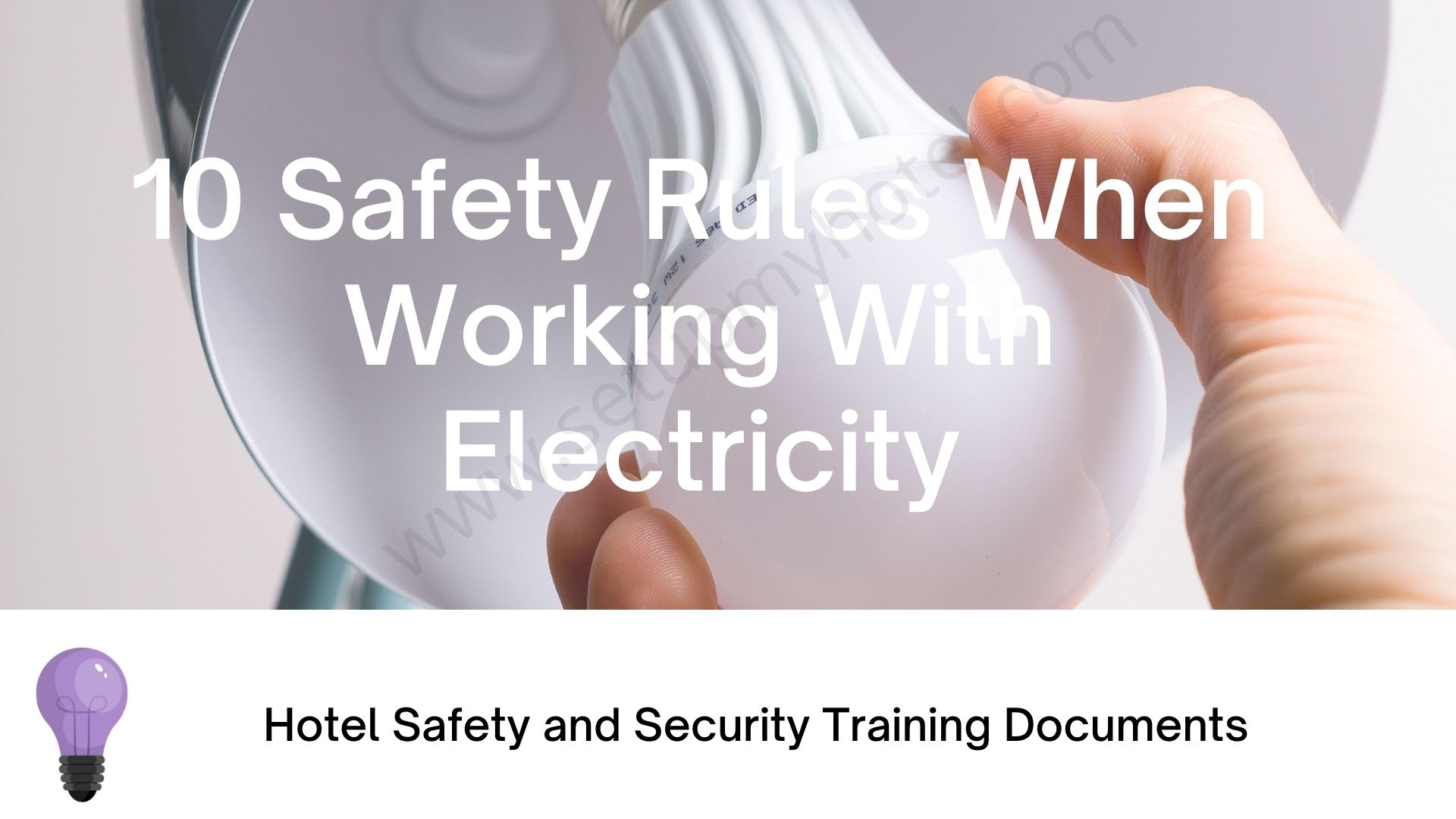 10 Safety Rules When Working With Electricity 1. When you’ve turned off a circuit breaker to work on a piece of equipment, always put a piece of tape across it so someone else doesn’t accidentally turn it on. 2. After the circuit breaker is turned off, always test the equipment with a voltmeter to make sure you turned off the correct breaker and there aren’t other circuit breakers that need to be turned off. 3. Always check the voltmeter to make sure it works by testing it in a live outlet that you know works. 4. When doing a “jump” test: Turn off the power, place the jumpers across the switch to be jumped, turn the power back on to observe the results, turn the power off, and remove the jumper. 5. Never leave a switch jumped longer than the few seconds it takes to see the results of the test. 6. Never work on electrical equipment if the floor is wet. 7. If you must leave a piece of malfunctioning equipment, take precautions to ensure no one else will try to use it. Leave a big note taped to the front explaining the situation (e.g., “Out of Order, Will be back with parts this afternoon”). 8. When a piece of equipment is “temporarily” fixed, never let anyone use it until you are certain it is safe. 9. Never call a job “done” until you have thoroughly tested it and are 100 percent sure it is safe and fully operational. 10. Always know where you can turn off the power quickly in case of a problem, whether it’s at the plug or circuit breaker.