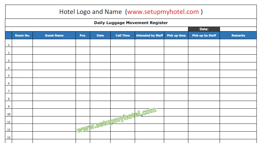 Daily luggage movement register