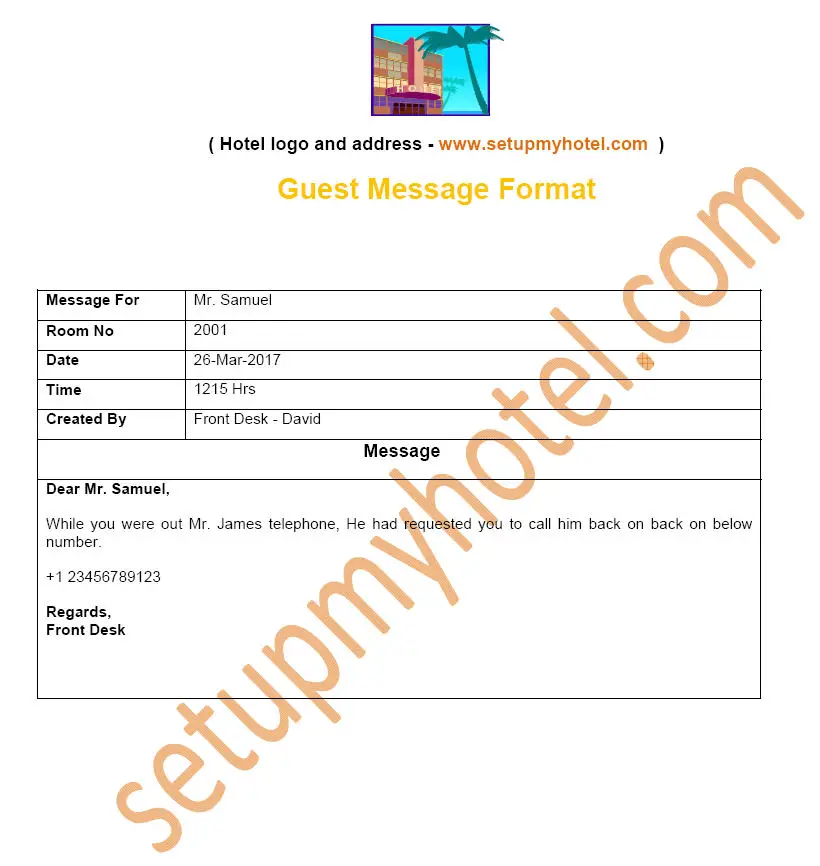 Handling Hotel Guest Messages and message format