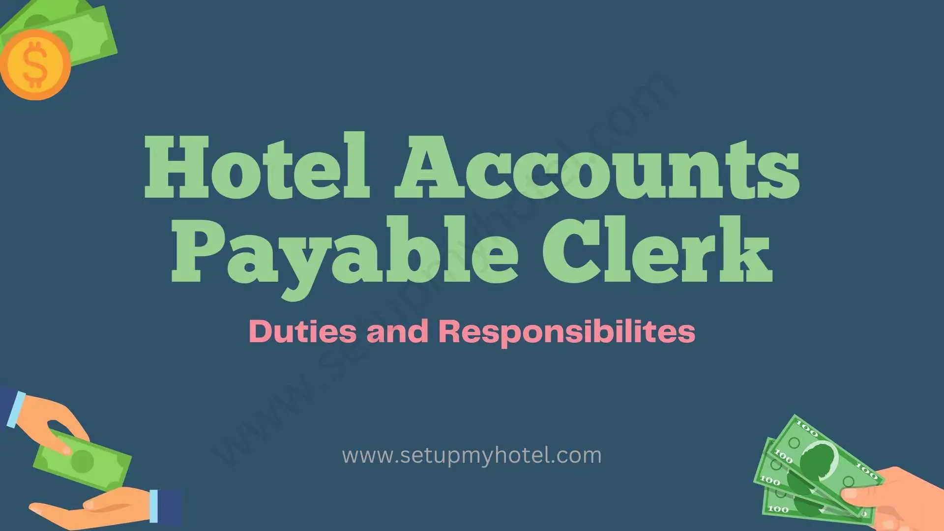 Hotel Accounts Payable Clerk. As a Hotel Accounts Payable Clerk, your main responsibility will be to manage all accounts payable transactions for the hotel. This includes processing invoices, verifying transactions, reconciling accounts, and preparing reports. You will also be responsible for maintaining accurate records of all transactions and ensuring that all payments are made on time. In addition to this, you will be required to communicate effectively with vendors and other departments within the hotel to resolve any issues or discrepancies. To be successful in this role, you should have strong attention to detail, excellent organizational skills, and the ability to work well under pressure. You should also have a good understanding of accounting principles and be comfortable working with accounting software. If you are looking for a challenging and rewarding role in the hospitality industry, then this may be the perfect job for you. So, if you are interested in becoming a Hotel Accounts Payable Clerk, then we would love to hear from you.