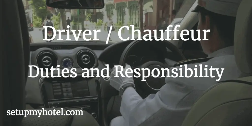A driver or chauffeur is responsible for transporting guests to and from the hotel or resort. They must possess a valid driver's license and have a clean driving record. In addition to driving, they may also be responsible for maintaining the vehicle, such as filling up the gas tank, checking oil levels, and ensuring the vehicle is clean and in good working condition. Chauffeurs must have excellent customer service skills and be able to provide a comfortable and safe experience for guests. They may be required to assist with luggage and ensure that guests' needs are met during the drive. They must also have a good knowledge of the local area and be able to navigate to different locations quickly and efficiently. In some cases, a driver or chauffeur may also be responsible for running errands for the hotel or resort, such as picking up supplies or delivering packages. They must be reliable and punctual, with the ability to work flexible hours as needed. Overall, a driver or chauffeur plays an important role in ensuring that guests have a pleasant and enjoyable stay at the hotel or resort. Their professionalism and dedication to customer service are essential to the success of the hospitality industry.