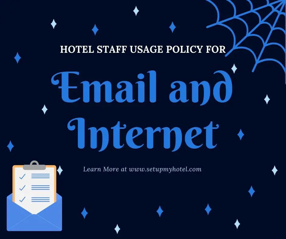 Hotel Staff Computer, E-mail, Social Media and Internet Policy Sample In today's digital age, it's important for hotels to establish policies regarding their staff's use of technology. A comprehensive policy can help prevent issues such as inappropriate use of social media, unauthorized access to confidential information, and the spread of malware. One key aspect of a hotel staff technology policy is the use of computers. This can include guidelines for appropriate internet usage, such as blocking access to certain websites, and rules regarding the installation of software or downloading of files. Email policies are also important, as staff members may handle sensitive information via email. A policy may dictate how email is to be used, including guidelines for sending and receiving messages, and rules regarding the storage and deletion of emails. Social media policies can help prevent staff members from posting inappropriate content or engaging in activities that could damage the hotel's reputation. This can include guidelines for how social media is to be used, rules regarding the use of personal accounts for work purposes, and directives for handling negative feedback or reviews. Finally, an internet policy can help prevent staff members from accessing inappropriate material or engaging in unauthorized activities online. This can include guidelines for internet usage, such as rules regarding the use of personal devices on hotel networks, and directives for preventing the spread of malware or other digital threats. Overall, a comprehensive staff technology policy can help ensure that hotels are able to provide their guests with a safe, secure, and professional experience.
