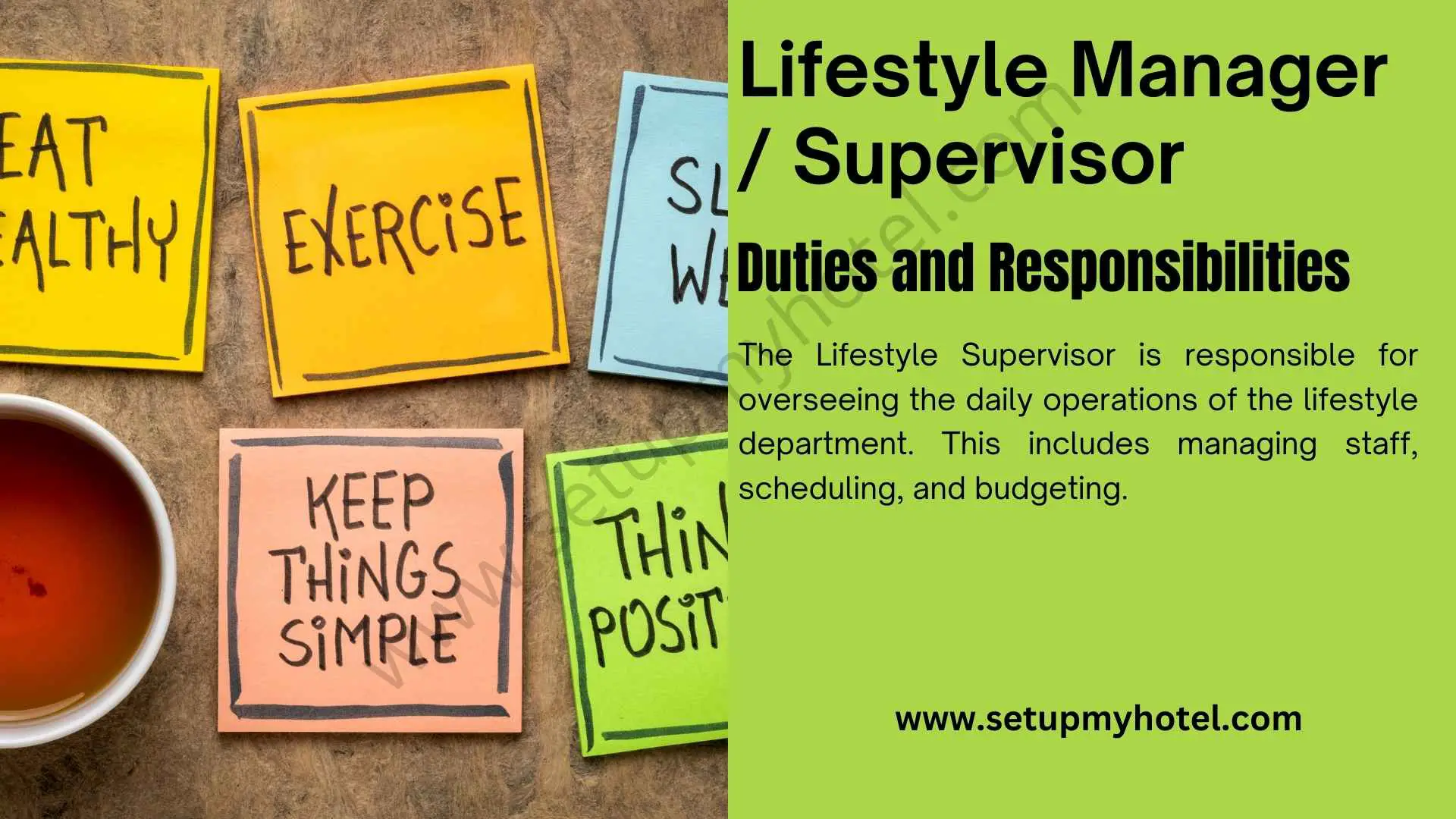 As a Lifestyle Manager/Supervisor, your primary responsibility will be to oversee and coordinate the daily activities of a team of lifestyle specialists. You will also be responsible for ensuring that all lifestyle services provided to clients are of the highest quality and delivered in a timely and efficient manner. In this role, you will need to have excellent organizational skills, as you will be responsible for creating schedules and ensuring that all team members are aware of their responsibilities. You will also need to be an effective communicator, as you will be required to liaise with clients and other stakeholders to ensure that their needs are being met. To be successful in this role, you will need to have a strong background in lifestyle management, with experience in areas such as event planning, personal shopping, and travel coordination. You will also need to be able to work well under pressure and be adaptable to changing circumstances. In return for your hard work and dedication, you can expect a competitive salary and benefits package, as well as the opportunity to work with a dynamic and talented team of professionals. So if you are looking for a challenging and rewarding career in lifestyle management, we would love to hear from you.
