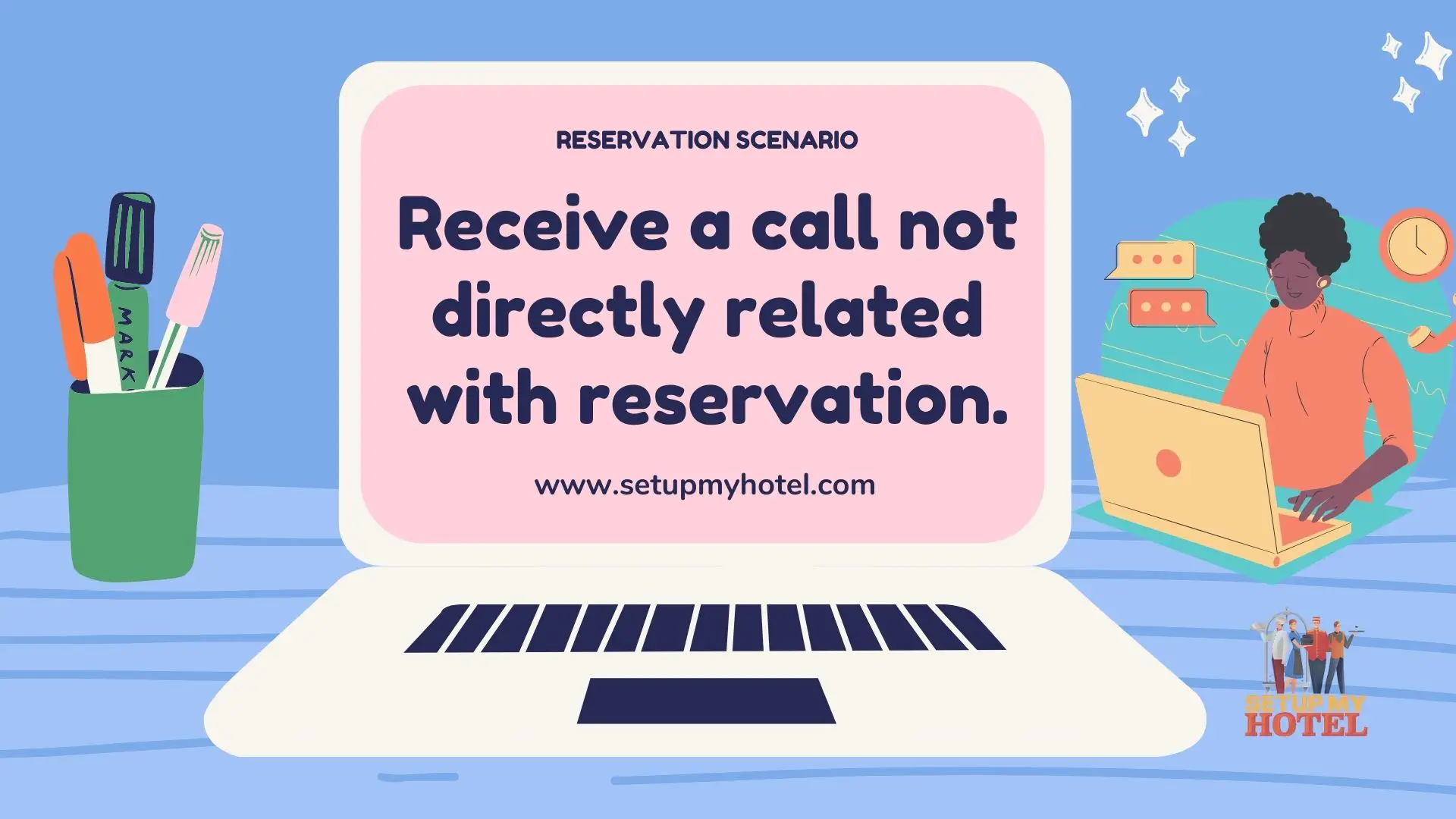 Handling a call that is not directly related to reservations but requires assistance in a reservation scenario involves being adaptable and providing helpful information or directing the caller to the appropriate department. Here's an example of how a reservation representative might handle such a call: