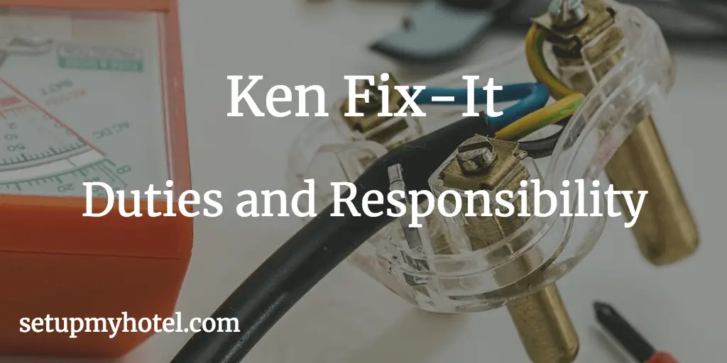 As a Ken Fix It, your main responsibility is to ensure that all maintenance and repair tasks within the premises are carried out efficiently and effectively. Your role involves diagnosing and repairing electrical, plumbing, and mechanical faults, as well as performing routine maintenance tasks such as painting, cleaning, and landscaping. You will also be responsible for ensuring that all necessary equipment and tools are available and that they are properly maintained and stored. You will need to work closely with other members of staff to ensure that all work is carried out in a timely and professional manner. As a Ken Fix It, you should have excellent problem-solving skills and be able to work well under pressure. You should also have good communication skills and be able to liaise with staff and customers in a professional and courteous manner. Overall, this is a challenging and rewarding role that requires a high level of skill and dedication. If you are a proactive and skilled individual who enjoys working in a fast-paced environment, then this may be the ideal role for you.