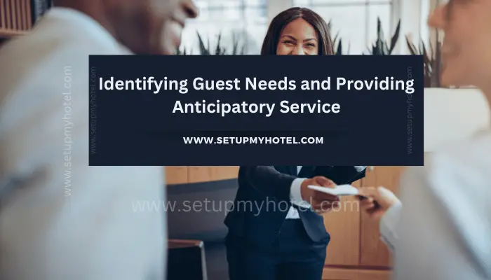 One of the most important aspects of hospitality is identifying guest needs. This requires a keen sense of observation and the ability to listen actively to guests. By paying attention to guest behavior and body language, hospitality professionals can anticipate guest needs and exceed their expectations. Providing anticipatory service is another key component of hospitality. This means going above and beyond to ensure that guests have a memorable experience. Anticipatory service can take many forms, from offering personalized recommendations to anticipating guests' needs before they even ask. Overall, identifying guest needs and providing anticipatory service are essential skills for anyone working in the hospitality industry. By mastering these skills, hospitality professionals can create a welcoming and unforgettable experience for guests.