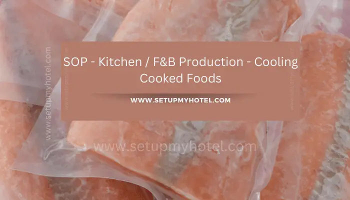 The first step in the SOP for cooling cooked foods is to remove the food from the heat source and transfer it to a shallow pan. This helps to increase the surface area of the food, allowing it to cool more quickly and evenly. It's important to ensure that the food is not stacked or piled too high in the pan, as this can slow down the cooling process.