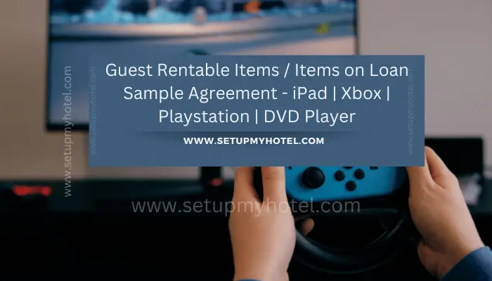 This sample agreement outlines the terms and conditions for guests renting or borrowing electronic items, such as iPads, Xboxes, Playstations, and DVD players. The purpose of this agreement is to ensure the responsible use of these items, as well as to protect both the guest and the property owner. Before renting or borrowing any electronic item, the guest must sign this agreement and provide a valid form of identification. The rental period will be agreed upon in advance, and the guest will be responsible for the safekeeping and proper use of the item during that time. In the event of any damage or loss, the guest will be responsible for the repair or replacement cost of the item. It is also the guest's responsibility to return the item at the end of the rental period in the same condition as it was received. Furthermore, the guest must agree to use the item only for its intended purpose and to comply with all applicable laws and regulations. This includes not using the item for any illegal activities or infringing on any copyrights or trademarks. By signing this agreement, the guest acknowledges and agrees to all of the terms and conditions outlined herein.