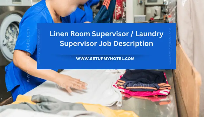 As a Linen Room Supervisor or Laundry Supervisor, your main responsibility is to oversee the laundry operations and ensure that all linens and garments are cleaned and maintained in a timely and efficient manner. You will be in charge of managing a team of laundry workers, assigning tasks, and ensuring that they follow the proper cleaning procedures.
