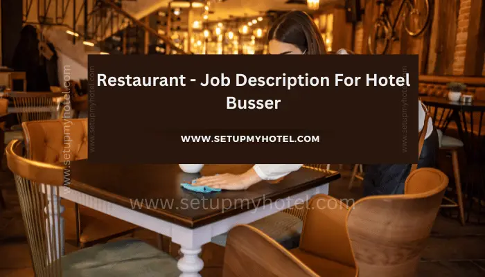 As a hotel busser, your main role is to ensure that restaurant tables are clean and set up for the next guests. You will be responsible for clearing tables after guests have finished their meals, and ensuring that all dirty dishes, glasses and silverware are taken away and cleaned properly. In addition, you will need to be able to work quickly and efficiently, as well as be able to handle multiple tasks at the same time. You may also be required to assist servers with various tasks, such as refilling water glasses or bringing out food orders. Overall, a hotel busser plays an important role in ensuring that guests have an enjoyable dining experience, and your hard work and attention to detail will be greatly appreciated by both guests and staff alike.