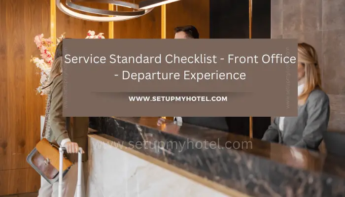The departure experience is a critical part of any guest's stay at a hotel. It is the final impression that the guest will have of the property and can greatly impact their decision to return or recommend the hotel to others. To ensure a smooth and positive departure experience, the front office team should follow a service standard checklist. The service standard checklist for the front office departure experience should include tasks such as confirming the guest's departure time, preparing the final bill, arranging transportation if requested, and thanking the guest for their stay. The front office team should also ensure that the guest's room is inspected and any items left behind are returned to the guest. In addition to these tasks, the front office team should also take the opportunity to ask the guest for feedback on their stay and address any concerns or complaints they may have. This can provide valuable insights for the hotel to improve the guest experience in the future. Overall, following a service standard checklist for the front office departure experience can help ensure that guests leave the hotel with a positive and lasting impression.