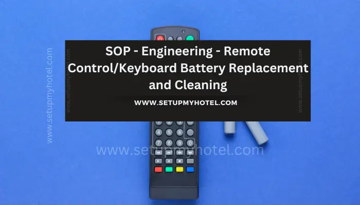 Remote Control/Keyboard Battery Replacement and Cleaning Remote controls and keyboards are common items found in hotel rooms, and they are used frequently by guests. Over time, the batteries in these devices can become depleted, and the surfaces can become dirty and unsanitary. To ensure that these items are functioning properly and are clean for each new guest, it is important for hotel staff to replace the batteries and clean the devices regularly. When replacing the batteries, it is important to use the correct type of battery for the device. Most remote controls and keyboards use AA or AAA batteries, but some may require other types. It is also important to dispose of old batteries in an environmentally friendly manner. Many hotels have a designated recycling bin for batteries.